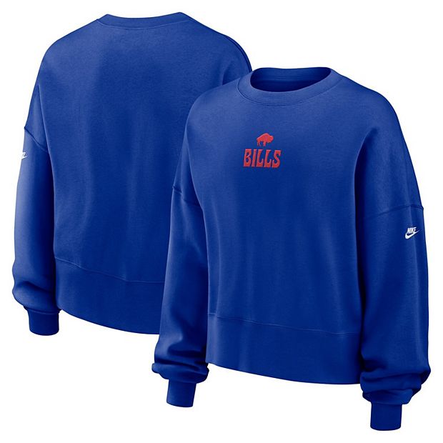 Women s Nike Royal Buffalo Bills Rewind Oversized Long Sleeve Cropped Pullover Sweatshirt