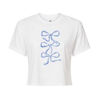 Juniors' Blue Bows Cropped Tee
