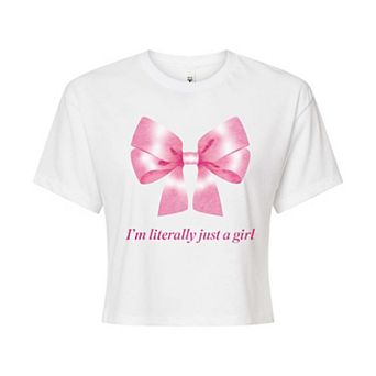 Juniors' Literally Just A Girl Bow Cropped Tee