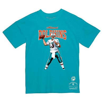 Men's Mitchell & Ness Dan Marino Aqua Miami Dolphins Sideline Retired Player T-Shirt