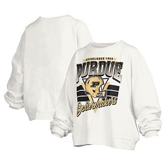 Women's Pressbox White Purdue Boilermakers Janice Retro Logo Oversized Pullover Sweatshirt