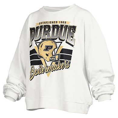 Women's Pressbox White Purdue Boilermakers Janice Retro Logo Oversized Pullover Sweatshirt