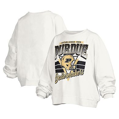Women's Pressbox White Purdue Boilermakers Janice Retro Logo Oversized Pullover Sweatshirt