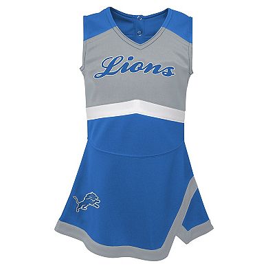Girls Infant Blue Detroit Lions Cheer Captain Jumper Dress