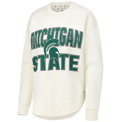 Women's Pressbox Cream Michigan State Spartans Poncho Fleece Crew Sweatshirt
