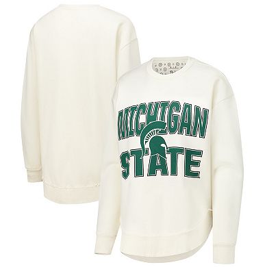 Women's Pressbox Cream Michigan State Spartans Poncho Fleece Crew Sweatshirt