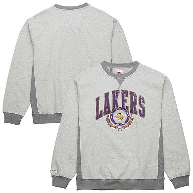 Men's Mitchell & Ness Heather Gray Los Angeles Lakers Vintage Logo Pullover Sweatshirt