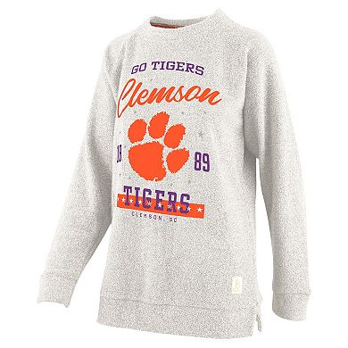 Women's Pressbox Oatmeal Clemson Tigers Plus Size Comfy Cairo Terry Pullover Sweatshirt