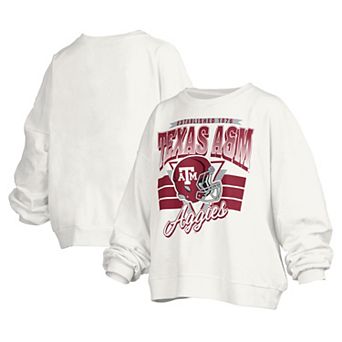 Women's Pressbox White Texas A&M Aggies Janice Retro Logo Oversized Pullover Sweatshirt