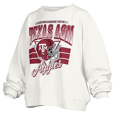 Women's Pressbox White Texas A&M Aggies Janice Retro Logo Oversized Pullover Sweatshirt