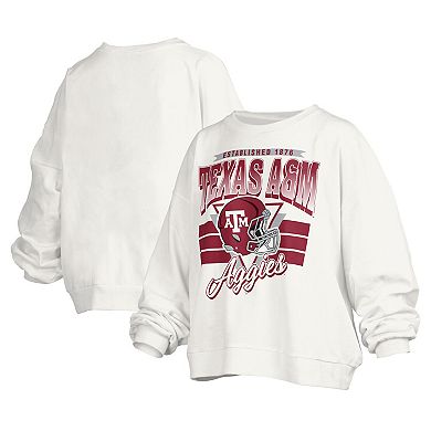 Women's Pressbox White Texas A&M Aggies Janice Retro Logo Oversized Pullover Sweatshirt