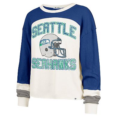 Women's '47 Cream Seattle Seahawks Double Header Curve Raglan Long Sleeve Crop Top