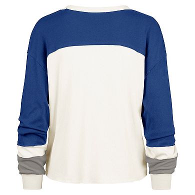 Women's '47 Cream Seattle Seahawks Double Header Curve Raglan Long Sleeve Crop Top