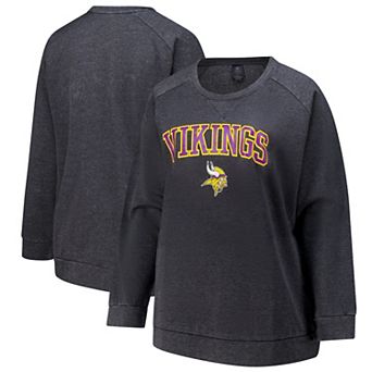 Women's Fanatics Charcoal Minnesota Vikings Acid Wash Raglan Pullover Sweatshirt