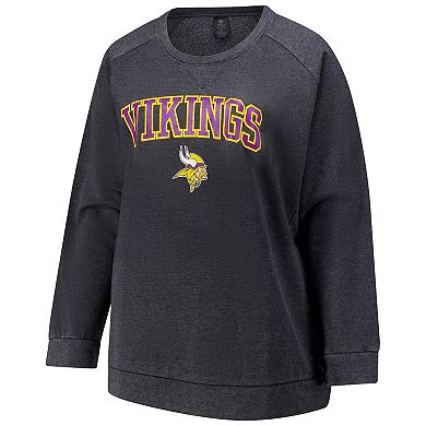 Women's Fanatics Charcoal Minnesota Vikings Acid Wash Raglan Pullover Sweatshirt
