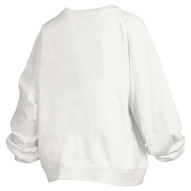 Women's Pressbox White LSU Tigers Janice Retro Logo Oversized Pullover Sweatshirt