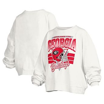 Women's Pressbox White Georgia Bulldogs Janice Retro Logo Oversized Pullover Sweatshirt