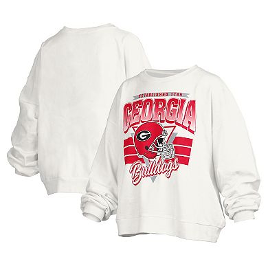 Women's Pressbox White Georgia Bulldogs Janice Retro Logo Oversized Pullover Sweatshirt