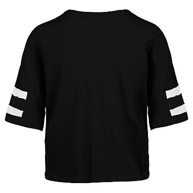 Women's '47 Black New York Jets Double Header Scout Cropped V-Neck T-Shirt