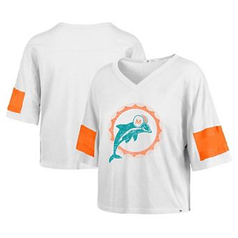 Women's '47 White Miami Dolphins Double Header Scout Cropped V-Neck T-Shirt