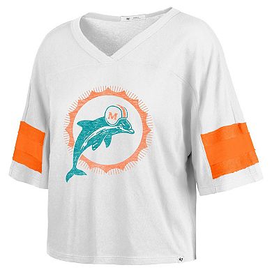 Women's '47 White Miami Dolphins Double Header Scout Cropped V-Neck T-Shirt