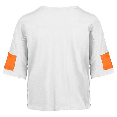 Women's '47 White Miami Dolphins Double Header Scout Cropped V-Neck T-Shirt