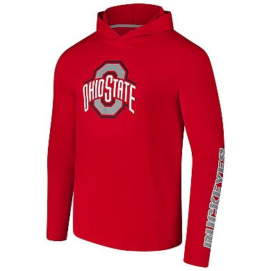 Men's Colosseum Scarlet Ohio State Buckeyes Logo Lockup Active Blend Long Sleeve T-Shirt Hoodie