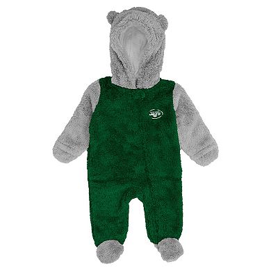 Newborn & Infant Green New York Jets Game Nap Teddy Fleece Bunting Full-Zip Sleeper