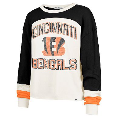 Women's '47 Cream Cincinnati Bengals Double Header Curve Raglan Long Sleeve Crop Top