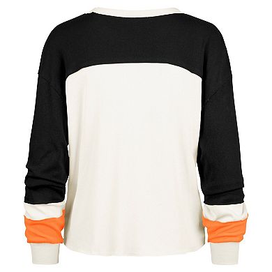 Women's '47 Cream Cincinnati Bengals Double Header Curve Raglan Long Sleeve Crop Top
