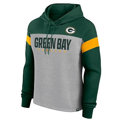 Women's Fanatics Heather Gray/Green Green Bay Packers Bold Play Call Pullover Hoodie
