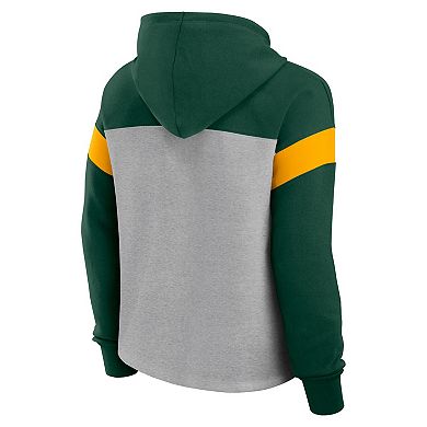 Women's Fanatics Heather Gray/Green Green Bay Packers Bold Play Call Pullover Hoodie