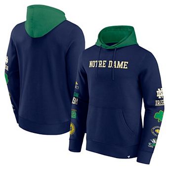 Men's Fanatics Navy/Green Notre Dame Fighting Irish Color Block Badge Fleece Pullover Hoodie