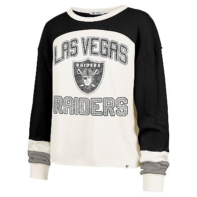 Women's '47 Cream Las Vegas Raiders Double Header Curve Raglan Long Sleeve Crop Top