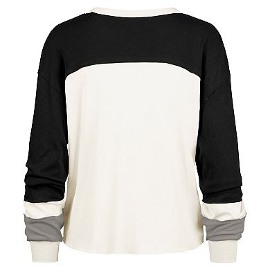 Women's '47 Cream Las Vegas Raiders Double Header Curve Raglan Long Sleeve Crop Top