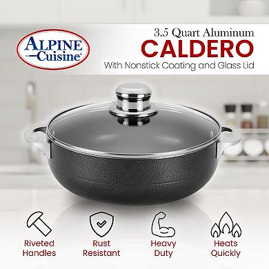 Alpine Cuisine 3.5-quart Aluminum Caldero Stock Pot With Glass Lid, Riveted Handles Commercial Grade