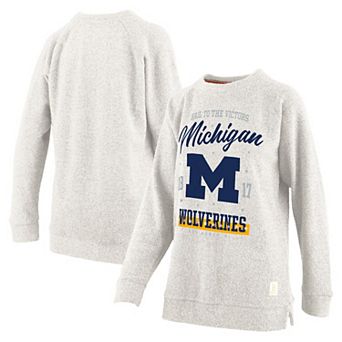 Women's Pressbox Oatmeal Michigan Wolverines Plus Size Comfy Cairo Terry Pullover Sweatshirt