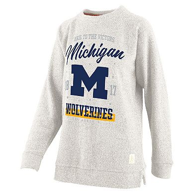 Women's Pressbox Oatmeal Michigan Wolverines Plus Size Comfy Cairo Terry Pullover Sweatshirt