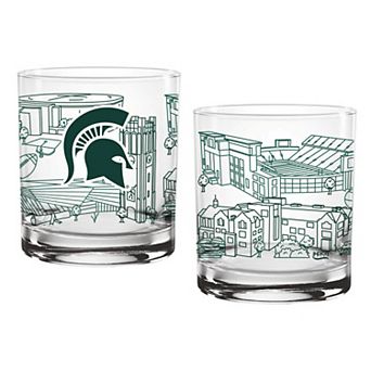 Michigan State Spartans Two-Pack 14oz. Campus Line Art Glass