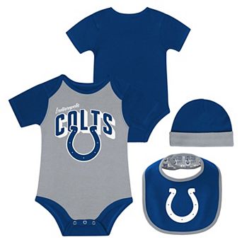 "Newborn & Infant Indianapolis Colts Dynamic Duo Bodysuit, Bib & Knit Hat Set"