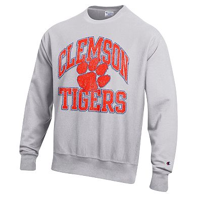 Men's Champion Heather Gray Clemson Tigers Vault Late Night Reverse Weave Pullover Sweatshirt