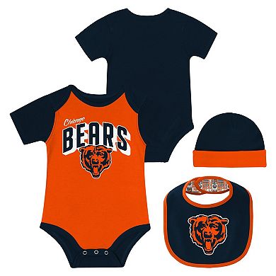 "Newborn & Infant Chicago Bears Dynamic Duo Bodysuit, Bib & Knit Hat Set"