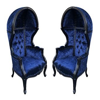 Gothic Blue Velvet Dome Chair Set 2 pc