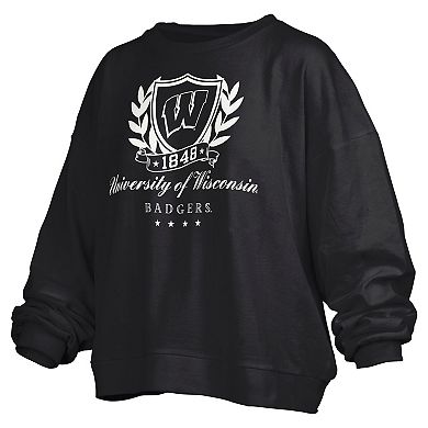 Women's Pressbox Black Wisconsin Badgers Big Aug Script Janice Oversized Pullover Sweatshirt