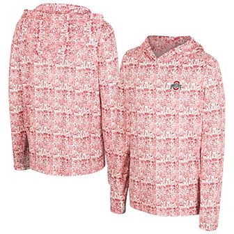 Youth Colosseum Scarlet Ohio State Buckeyes All-Over Print Long Sleeve Hoodie T-Shirt