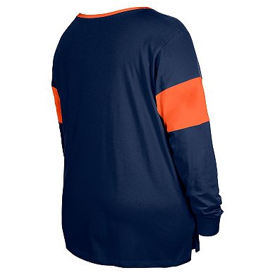 Women's New Era Navy Denver Broncos Plus Size Lace-Up Notch Neck Long Sleeve T-Shirt