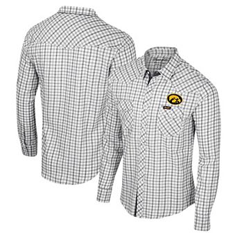 Men's Colosseum x Wrangler White Iowa Hawkeyes Plaid Window Pane Long Sleeve Full-Snap Shirt