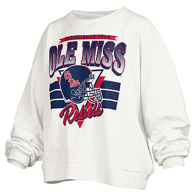 Women's Pressbox White Ole Miss Rebels Janice Retro Logo Oversized Pullover Sweatshirt