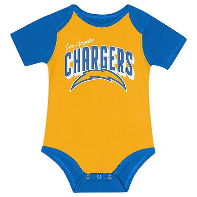 "Newborn & Infant Los Angeles Chargers Dynamic Duo Bodysuit, Bib & Knit Hat Set"
