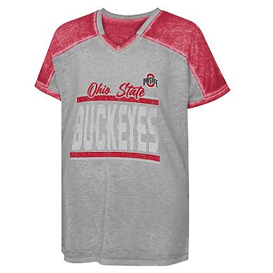 Girls Youth Gray Ohio State Buckeyes Up for Anything Colorblock Dolman V-Neck T-Shirt